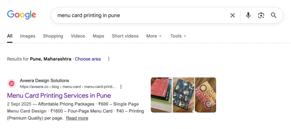 best menu card provide in india